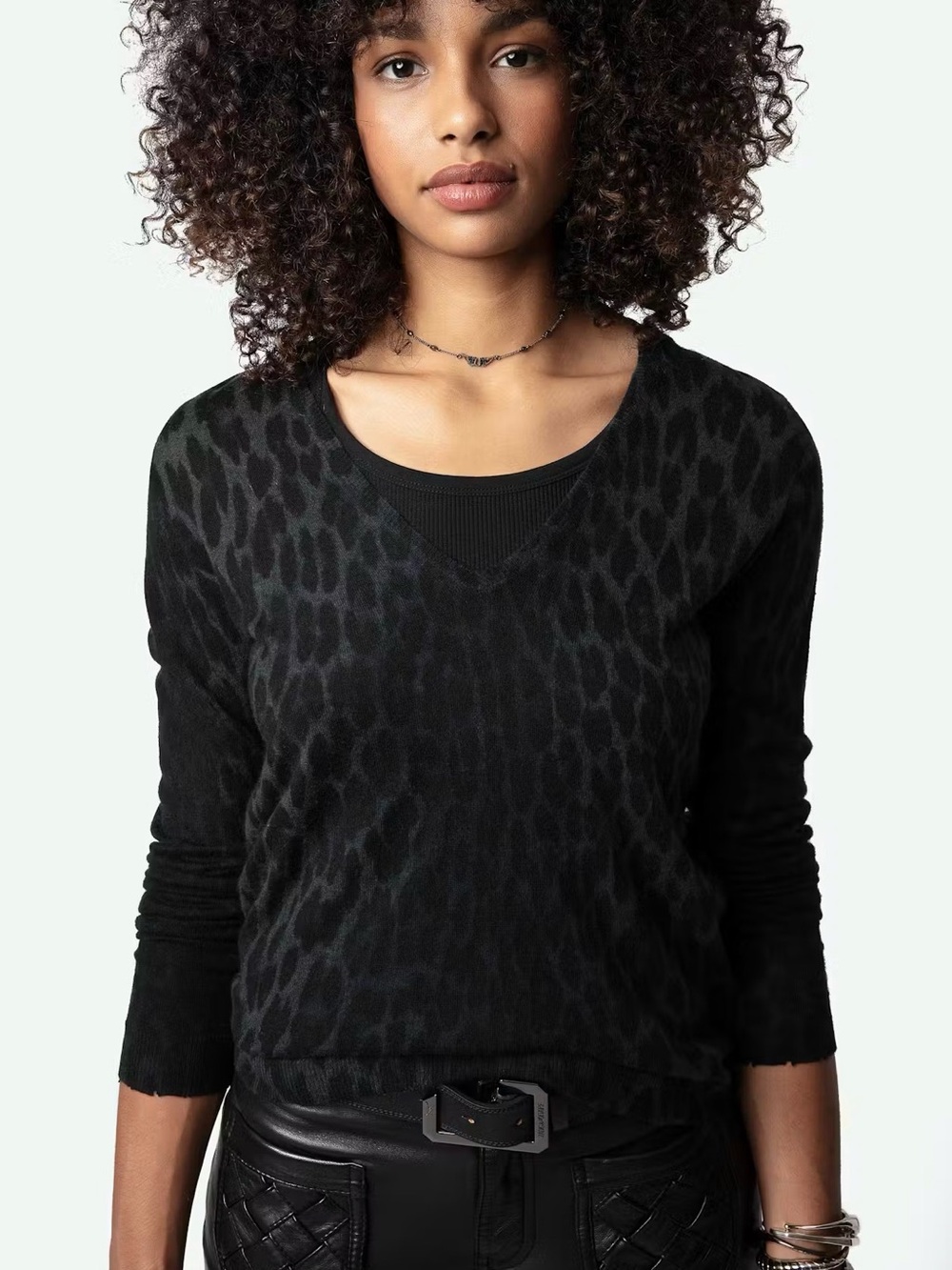 Zadig & Voltaire Rivy Leopard-Print V-Neck Sweater. Size S